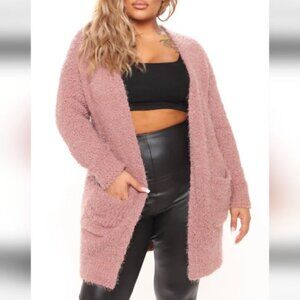 Fashion Nova Fluffy Comfy Mauve Open Front Cardigan Long Pockets Size Medium